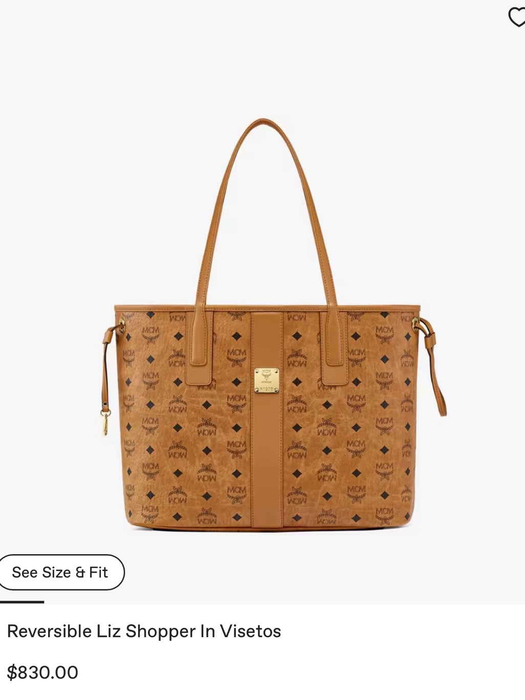 Mcm Cognac Visetos Reversible Tote With Gold Plate